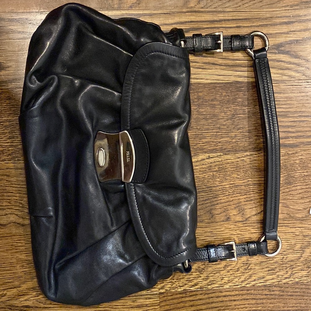 Prada leather push lock handbag